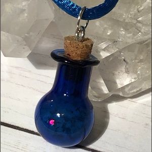 Blue glass glow bottle necklace 2 necklaces